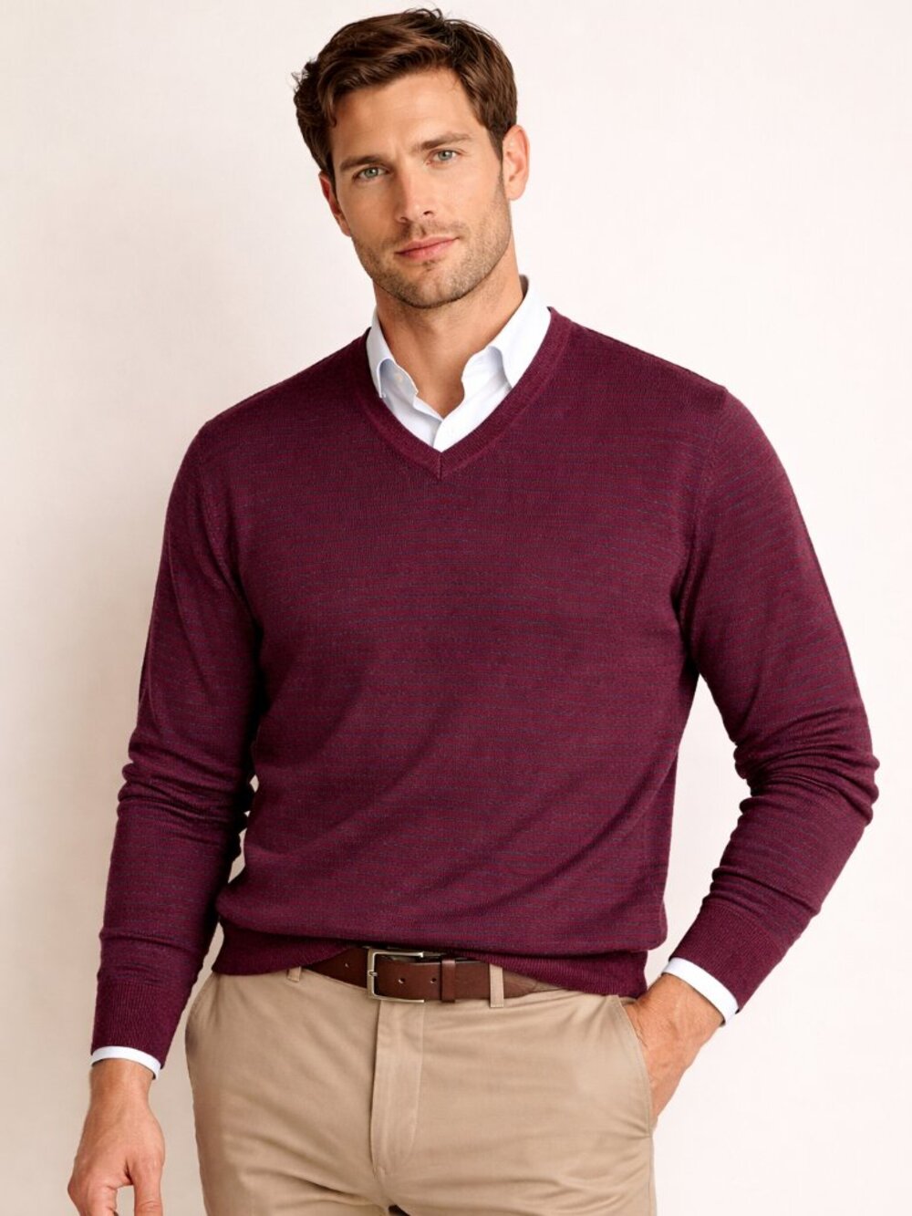 Banana Republic Burgundy Stripe V-Neck Sweater Medium